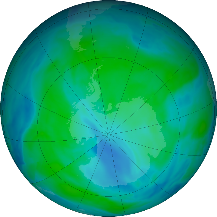 Antarctic ozone map for 31 December 2021